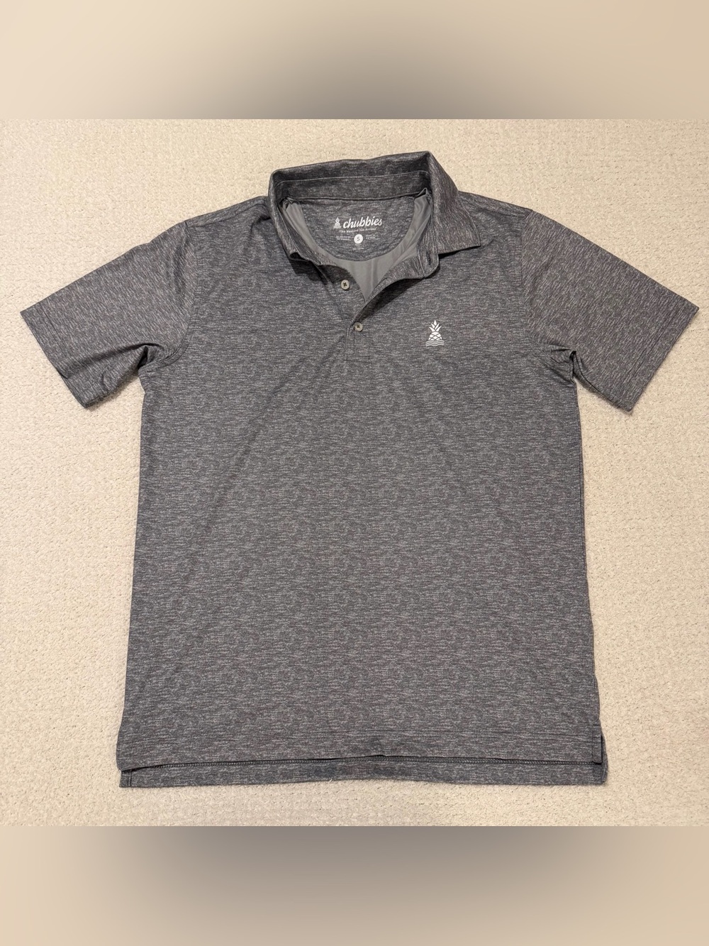 Chubbies Men's Gray Heather Performance Polo Shirt with Pineapple Logo Size S